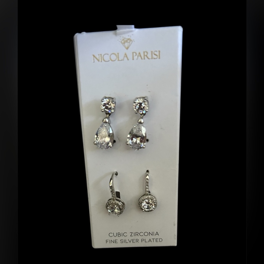 Nicola Parisi Silver Plated Cubic Zirconia pierced earrings -set of 2